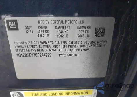 2012 Chevrolet Malibu Ls из США, поврежденный, VIN 1G1ZB5E07CF244729